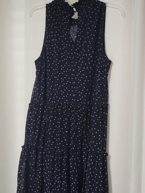 Sleeveless Navy Midi Dress with Light Blue Floral Print